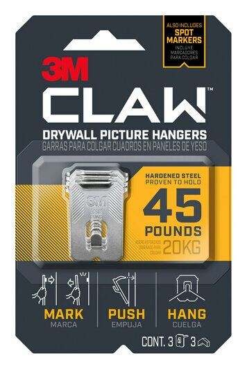 3M CLAW™ Drywall Picture Hanger, 45 lb. with Spot Marker | 3M United States Hanging Heavy Mirror, Drywall Anchor, Picture Hanger, Picture Hook, Utility Hooks, Storage Hooks, Canadian Tire, Picture Hangers, Picture Hanging