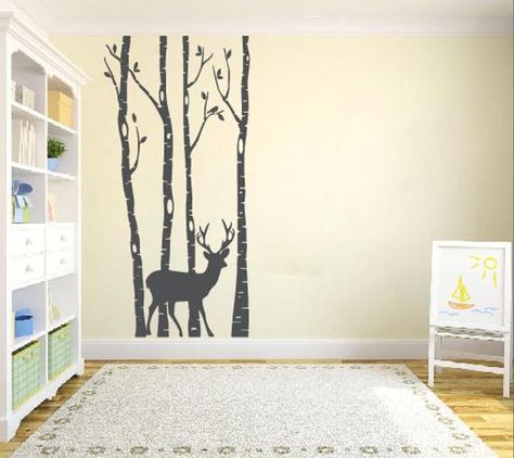 Birch Tree Wall Decal, Nursery Forest, Forest Wall Decals, White Pine Tree, Wall Decal Nursery, Pine Walls, Tree Decals, Forest Nursery, Deer Wall