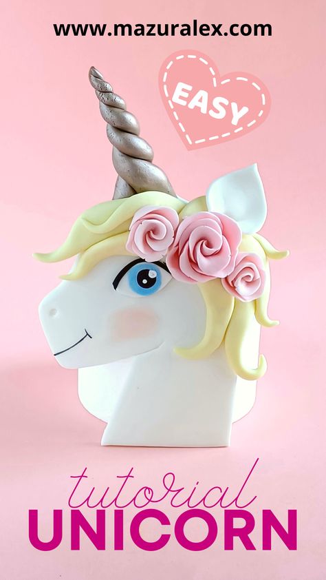 Learn to make your own fondant unicorn with this easy-to-follow step-by-step video tutorial. INCLUDED:  Step-by-step tutorial.  Printable PDF template. Unicorn Cake Topper Tutorial, Unicorn Head Cake, How To Make Fondant Unicorn Cake Topper, Cute Unicorn Fondant Topper, Fondant Unicorn Horn Tutorial, Fondant Unicorn, Unicorn Horn Cake Topper, Unicorn Cake Topper, Unicorn Head