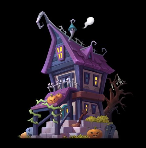 ArtStation - Halloween Witch's House, M DH Minecraft Halloween, Witch's House, Witches House, Cartoon Witch, House Cartoon, Props Concept, Cartoon House, Casual Art, Props Art