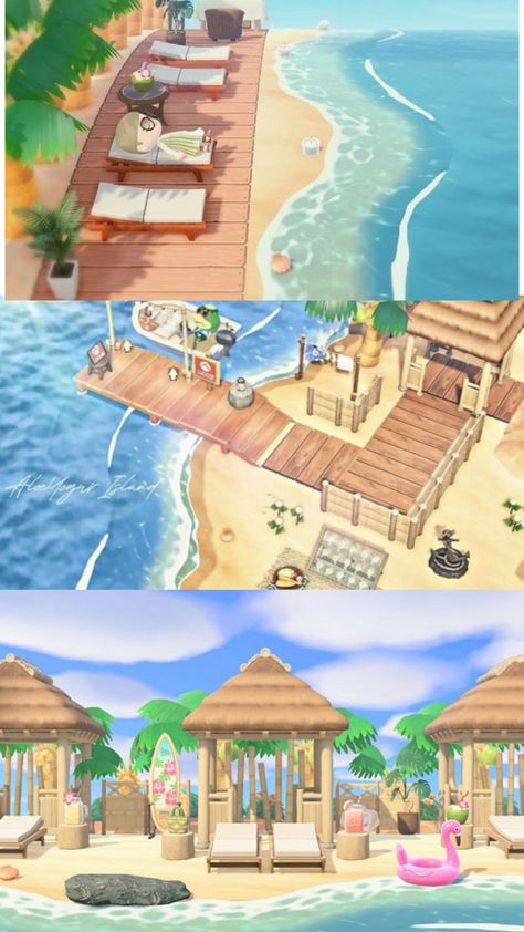 Beaches Animal Crossing, Acnh Beach Terraforming, Acnh Campsite Inspiration Beach, Animal Crossing Tropical Island Entrance, Acnh Flamingo Beach, Animal Crossing Beach Design Codes, Acnh Winter Beach Ideas, Beach Spa Acnh, Acnh Private Beach Ideas