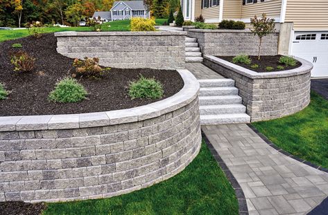 Retaining Walls Archives - Ideal Block Retaining Wall Pavers, Retaining Wall Patio, Retaining Wall Ideas, Driveway Entrance Landscaping, Raised Planters, Backyard Retaining Walls, Retaining Wall Blocks, Play Outdoor, Stone Retaining Wall