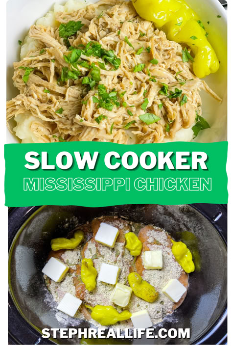 You've heard of (and probably love) Mississippi Pot Roast. This Crock Pot Mississippi Chicken is all the flavors of the OG, but made with chicken. It's so flavorful, juicy and delicious, you'll want to make this dinner on repeat. Chicken Mississippi Crock Pot, Mississippi Chicken Crockpot, Mississippi Chicken Slow Cooker, Crocktober Recipes, Crock Pot Mississippi Chicken, Mississippi Pot Roast Crockpot, Pot Roast Crockpot, Roast Crockpot, Crockpot Pork Roast