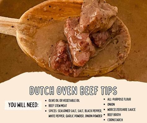 Beef Tips In Dutch Oven, Beef Tips And Gravy Dutch Oven, Beef Tips Recipes For Dinner, Beef Tips And Gravy Oven, Dutch Oven Beef Tips, Dutch Oven Beef, Beef Tip Recipes, Beef Tips And Gravy, Leftover Beef