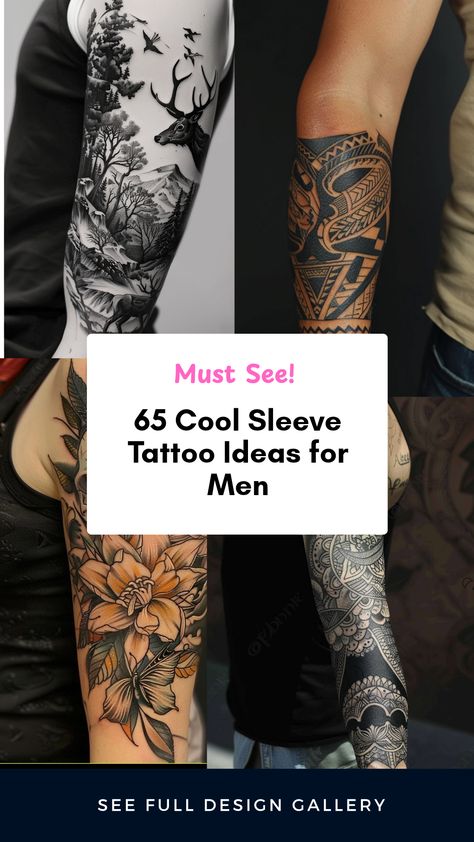 Explore 65 amazing sleeve tattoo ideas for men in this pin, showcasing various styles including wildlife, tribal designs, and skull imagery to inspire your next ink. Mens Full Sleeve Tattoo Ideas, Mens Tattoo Sleeve, Tattoo Sleeves For Men, Mens Full Sleeve Tattoo, Quarter Sleeve Tattoo, Full Sleeve Tattoo Ideas, Cat Paw Tattoos, Wildlife Tattoo, Quarter Sleeve Tattoos