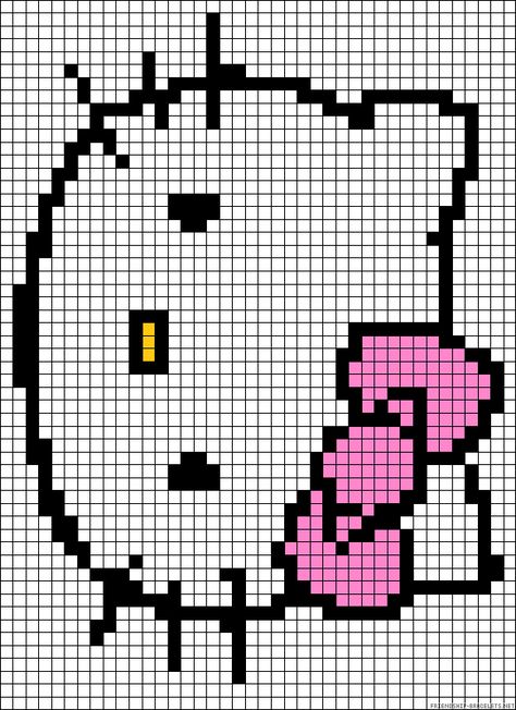 Hello Kitty Grid Crochet, Hello Kitty Crochet Alpha Pattern, Hello Kitty Crochet Grid Pattern, Pixel Crochet Projects, Crochet Alpha Patterns Free, Beaded Hello Kitty Pattern, Sanrio Tapestry Crochet, Hello Kitty Pattern Crochet, Alpha Pattern Hello Kitty