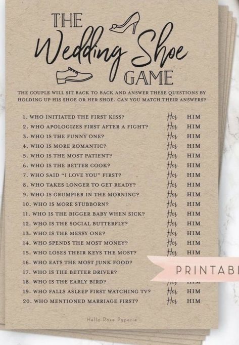 Simple Fun Wedding Invitations, Wedding Shower Eucalyptus, Couples Shoe Game, Bridal Shower Couple Games, Casual Wedding Party Ideas, Black Couples Wedding Ideas, Engagement Party Ideas Rustic, Black And White Couples Shower Ideas, Wedding Shower Shoe Game