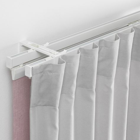 VIDGA Two track set - IKEA Flexible Curtain Track, Curtain Track System, Ceiling Curtain Track, Wall Railing, Ceiling Curtains, Ikea Website, Ikea Curtains, Double Curtains, Curtain Rails