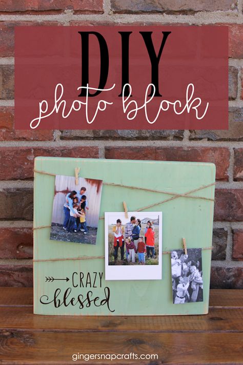 DIY Photo Block at GingerSnapCrafts.com #DIY #photos Diy Photo Blocks, Photo Holder Diy, Harp Design Co, Diy Mothers Day, Artsy Decor, Frames Diy, Photo Crafts, Wood Things, Wood Craft Patterns