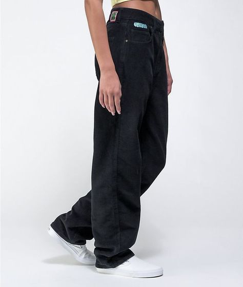 Empyre Pants Women, Dickies Corduroy Pants, Black Empyre Pants Outfit, Dickies Skate Pants, How To Style Black Corduroy Pants, Empyre Pants Outfits Woman, 90s Pants Outfits, Empire Pants Skate, Corduroy Pants Outfit Black