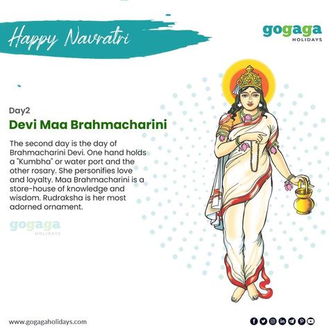 Brahmacharini Devi, Goddess Brahmacharini, Maa Brahmacharini, Navratri Wishes Images, Flower Decoration For Ganpati, Navratri Quotes, Kali Yantra, Navratri Devi Images, Happy Karwa Chauth