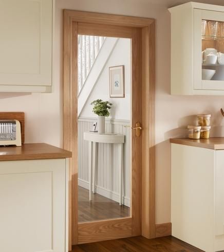 Burford Single Panel Oak Glazed | Internal Hardwood Doors | Doors & Joinery | Howdens Joinery Internal Glass Doors, Doors And Floors, Glass Doors Interior, Foyer Decorating, Basement Bedrooms, Oak Doors, House Doors, Kitchen Doors, Wood Doors Interior