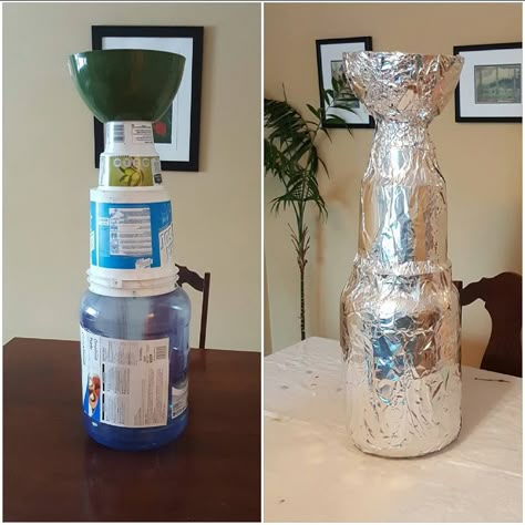 How To Make A Stanley Cup Trophy, Hockey Themed 30th Birthday, Hockey Pool Party, Stanley Cup Candy Trophy, Hockey Party Decorations Diy, Hockey Bday Party Ideas, 40th Birthday Hockey Theme, Nhl Birthday Party, Hockey Themed Birthday Party Food