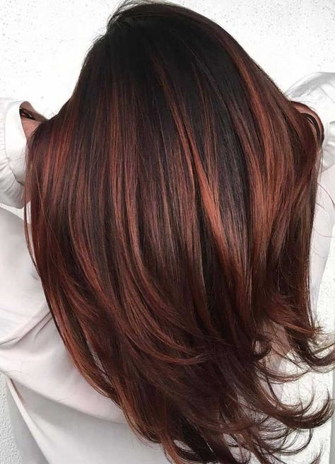 Auburn Red Hair Color, Caramel Hair Color Ideas, Balayage Red, Hair Color Ideas For Brunettes Short, Hair Color Ideas For Brunettes Balayage, Caramel Hair Color, Balayage Straight, Hair Color Chocolate, Color Balayage