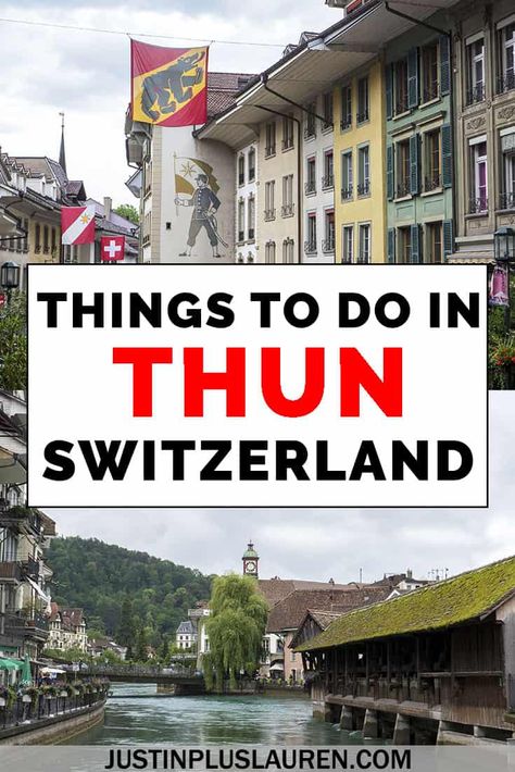 Thun is a beautiful town in Switzerland, and it's easy to take a day trip there from Bern or Interlaken. Here are the best things to do in Thun Switzerland for a day trip.   #Thun #Switzerland #DayTrip #Swiss #Town #OldTown #Europe  Villages in Switzerland | Towns in Switzerland | Swiss Towns | Canton of Bern | Thun Switzerland | Thun Travel Guide | What to do in Thun | Things to do in Thun Swiss Summer Outfit, Best Cities To Visit In Switzerland, Chur Switzerland Things To Do In, Small Towns In Switzerland, Thun Switzerland Things To Do, Best Towns In Switzerland, Thun Switzerland, Switzerland Travel Guide, Switzerland Itinerary