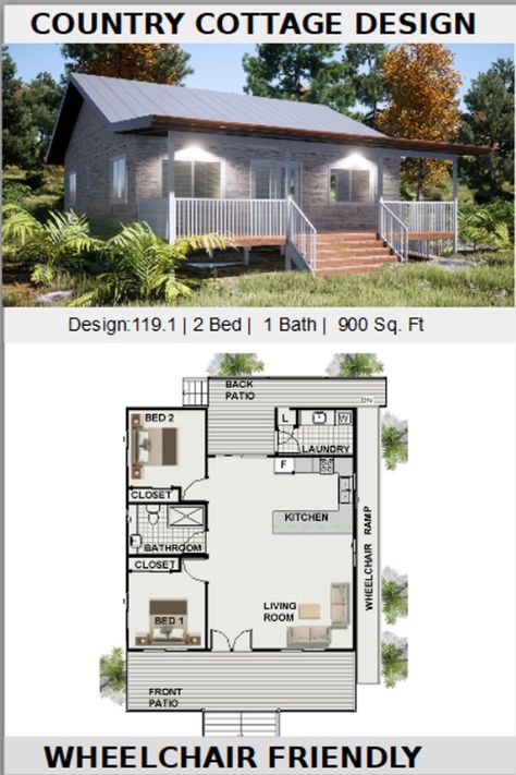 house plan 2 bedroom Wheelchair Accessible Tiny Home, Ada Accessible Floor Plans, Tiny Home Plans 2 Bedroom, Accessible Home Plans, Granny Pad, Accessible House, Modular Home Plans, House Plans For Sale, Backyard Cottage