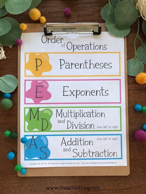 Order of Operations Printable Poster {FREE DOWNLOAD!} Order Of Operations Anchor Chart, Order Of Operations 5th Grade, Free Poster Printables, Math Journal, Multi Sensory, Printable Chart, Order Of Operations, Math Printables, Educational Activities For Kids