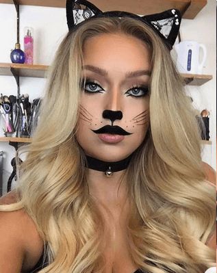 Nem Halloween Makeup, Halloween Makeup Ideas For Women, Black Cat Makeup, Pretty Halloween Makeup, Simple Cat Makeup, Black Cat Halloween Costume, Pelottava Halloween, Maquillage Halloween Simple, Cat Halloween Makeup