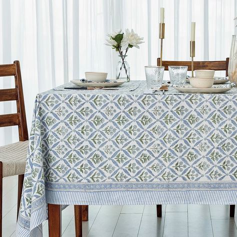 Verbena Steel Blue Indian Block Printed Tablecloth Table Cover Table Linen, Cotton Floral Tablecloth, Dining Table Decor, Thanksgiving Table - Etsy Sweden Table Decor Thanksgiving, Kitchen Tablecloths, Decor Thanksgiving, Floral Tablecloth, Indian Block Print, Cotton Tablecloths, Table Linen, Dining Table Decor, Thanksgiving Table