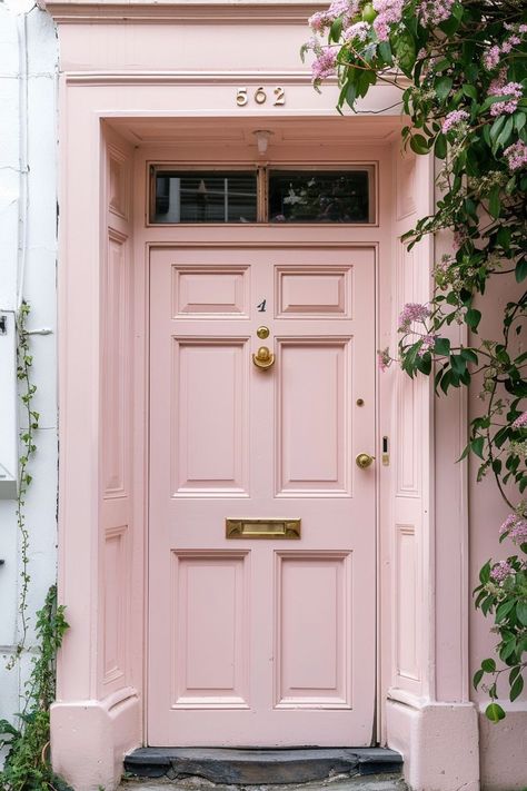 Pink Garage Door, Pink Door Exterior, Green Aesthetic House, Angelina Core, Pink Doors, Townhouse Exterior, Apartment Door, Dream Life House, Pink Door