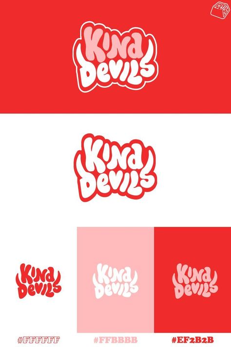 Looking for a logo that's both bold and playful? Check out this "Kind Devils" typography logo! It's perfect for brands who want to convey a fun, edgy, and approachable personality. The design features a unique font choice that's both eye-catching and memorable.  This logo is sure to make your brand stand out!#luxuryfonts #branding #elegantdesign #fontinspiration #logodesign Bold Typography Logo, Tattoo Shop Branding, Cute Typography Design, Devil Logo Design, Evil Logo, Font Logo Design, Devil Logo, Red Branding, Design Logo Ideas