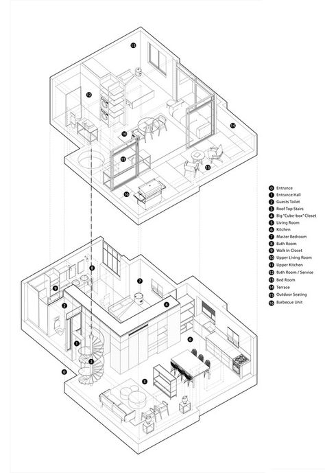 Fun-ctional Box / K.O.T project / Tel Aviv-Yafo, Israel Axonometric Drawing Interior, Interior Axonometric, Architecture Axonometric Drawing, Axonometric Drawing Architecture, Axonometric Drawing, Master Thesis, Urban Design Architecture, Architecture Drawing Plan, Isometric Drawing