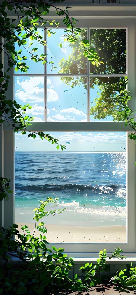 Window Wallpaper Iphone, Beach Wallpaper Phone, Blue And Green Aesthetic Wallpaper, Green Ocean Aesthetic, Blue Green Aesthetic Wallpaper, Window Scenery, Ocean And Beach, Dreamy Artwork, Pretty Landscapes