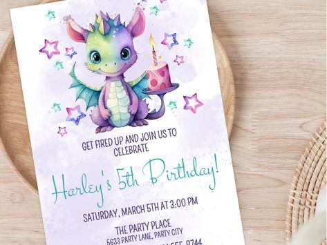 Girl Dragon Birthday Party, Girls Dragon Birthday Party, Dragon Birthday Party Invitations, Dragon Birthday Invitations, Dragon Themed Birthday Party, Dragon Birthday Party, Dragon Birthday Parties, Girls Party Invitations, Magical Birthday