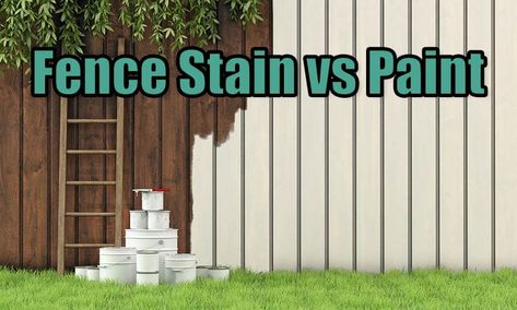 Fence Stain vs Paint (Pros and Cons & Design Guide) Paint Wood Fence Ideas, Solid Stain Fences, Paint Fence White, Privacy Fence Stain Color Ideas, Fence Staining Ideas, Paint Old Fence, Outdoor Fence Color Ideas, Painting Backyard Fence, Painting A Wood Fence