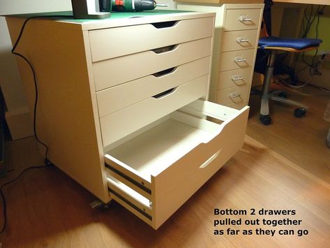 Both drawers pulled out together as far as they can go | Flickr Ikea Alex Drawer, Alex Drawers, Ikea Alex Drawers, Alex Drawer, Storage Ikea, Sewing Room Inspiration, Craft Office, Sewing Room Storage, Sewing Spaces