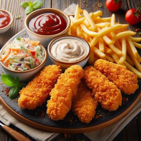 Wedding Burgers, Seasoned French Fries Recipe, Korean Menu, Fried Chicken Strips, Chicken Fry, Chicken And Chips, Savory Treats, Crispy French Fries, Fast Foods