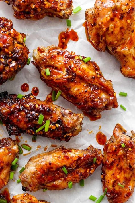 Honey Chili Crisp Grilled Chicken Wings - Fit Foodie Finds Chili Crisp Recipe Ideas, Chili Honey Chicken, Sweet Chili Chicken Wings, Grilled Chicken Wings Recipe, Easy Chicken Pot Pie Recipe, Sweet Chilli Chicken, Low Carb Meats, Garlic Chicken Wings, Chili Crisp