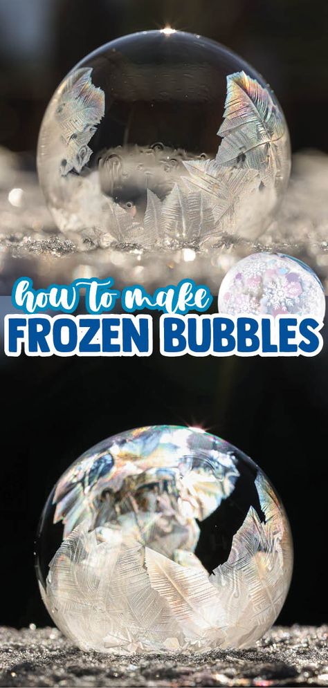 Frozen Bubbles Recipe, Easy Crafts With Stuff Around The House, Diy Frozen Decorations Birthdays, Snow Ideas For Kids, Outside Snow Activities For Kids, Christmas Bubbles Diy, Frozen Craft Ideas, Homemade Bubbles For Kids, Ice Bubbles Winter Frozen