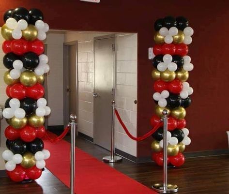 Red Black White And Gold Birthday Party, Red Black And Gold Prom Decorations, Red Black And Gold Masquerade Party, Red Black White Gold Party Decor, Black White Gold Party, Black Tie Birthday Party, Red Party Themes, Red Party Decorations, Black And White Balloons