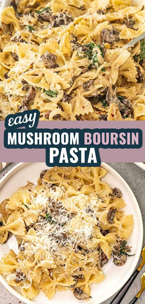 Mushroom Boursin Pasta Boursin Pasta, Boursin Cheese Recipes, Boursin Recipes, Cheese Mushrooms, Cheese Pasta Recipes, Mushroom Recipes Pasta, Caesar Salad Recipe, Boursin Cheese, Broccoli Pasta