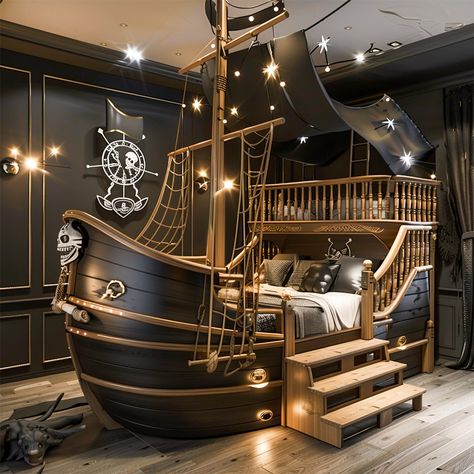 Sail into Dreams: Unveiling the Ultimate Pirate Ship Beds for Adventure-Fueled Slumber - ArtistryApex.com Pirate Ship Bedroom Aesthetic, Pirate Ship Room Aesthetic, Pirate Beds, Boat Bedroom, Real Pirate Ships, Boys Pirate Bedroom, Pirate Ship Bunk Bed, Pirate Ship Bed For Kids, Pirate Ship Bed