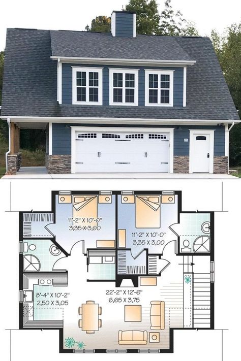 Looking for carriage house plans? This carriage style house plan has a traditional craftsman exterior, 2 bedrooms and 2 bathrooms. See the rest of beautiful carriage interior of this 1,096 sq. ft. luxury carriage home. https://www.architecturaldesigns.com/house-plans/carriage-house-with-shed-dormer-21550dr?cjevent=c420ef61db0b11ea81b201650a18050d #carriagehouseplans #houseplan #floorplan #2story 4 Car Carriage House Plans, Garage Apartment Plans 2 Bedroom Carriage House, Traditional Craftsman Exterior, Carriage Interior, 2 Bedroom Floor Plans, Colonial Cottage, Carriage House Plans, Shed Dormer, Garage Apartment Plans