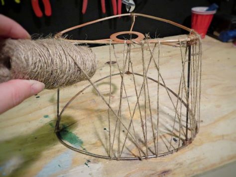 Picture of Start vertically. Jute Lamp, Diy Lamp Makeover, Diy Lampshade, Lampshade Makeover, Lamp Makeover, Concrete Lamp, Cheap Crafts, Diy Lamp Shade, 2nd Year