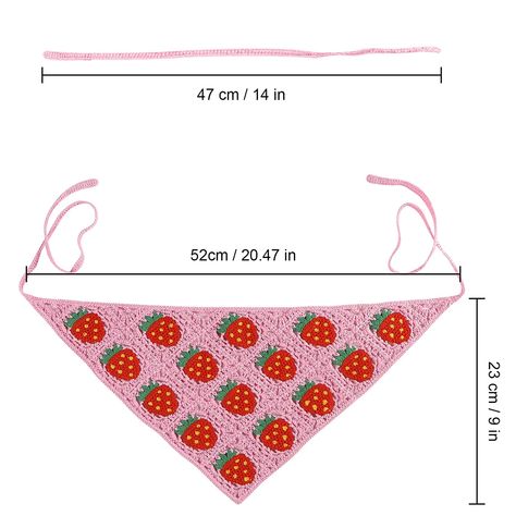 Crochet Bandana Strawberry, Strawberry Bandana Crochet Pattern, Strawberry Bandana Crochet, Crochet For Hair, Crochet Hair Kerchief, Head Scarf Crochet, Crochet Neck Scarf, Bandana Crochet Pattern, Crochet Head Scarf