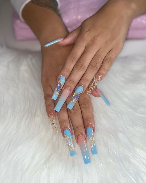 Long Acrylic Nail Designs, Blue Acrylic Nails, Drip Nails, White Acrylic Nails, Her Nails, Glow Nails, Exotic Nails, Long Acrylic Nails Coffin, Acrylic Nails Coffin Pink