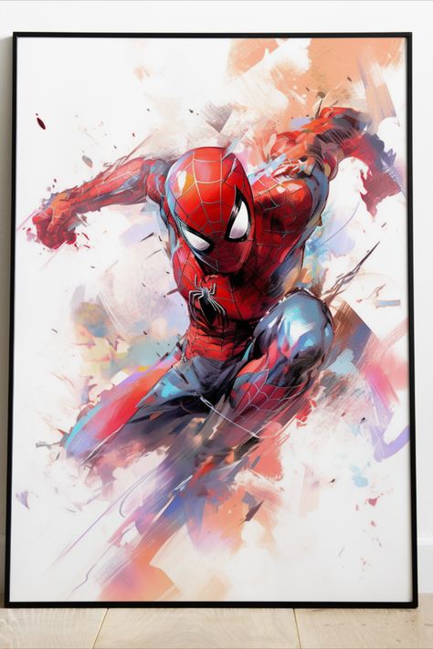 Monochrome Watercolor Paintings, Spiderman Watercolor, Peter Parker Miles Morales, Spiderman Painting, Splash Painting, Avengers Poster, Large Scale Artwork, Ariel Winter, Marvel Spiderman Art