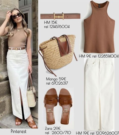 Beige Denim Midi Skirt Outfit, Frühling Outfit, Denim Midi Skirt Outfit, Color Combos Outfit, Denim Skirt Outfits, Casual Outfit Inspiration, Classy Fashion, Denim Midi Skirt, Pinterest Fashion