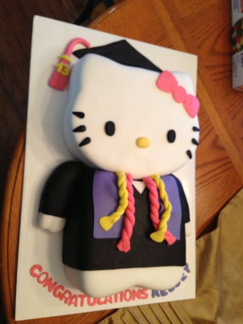 Hello Kitty Graduation Party Ideas, Hello Kitty Graduation Cakes, Pastel Hello Kitty Aesthetic, Aesthetic Graduation Cake, Hello Kitty Graduation Party, Hello Kitty Graduation Cap, Hello Kitty Cake Ideas, Hello Kitty Cakes, Pastel Hello Kitty