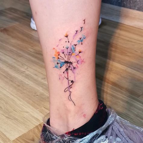 Dandelion Tattoos: 30+ Examples, Meaning and Top Drawings - 100 Tattoos Colourful Dandelion Tattoo, Blowing Dandelion Tattoo, Watercolor Dandelion Tattoo, Dandelion Tattoo Meaning, Dandelion Tattoos, Dandelion Tattoo Design, Barcode Tattoo, Colour Tattoo For Women, Cute Tattoos On Wrist