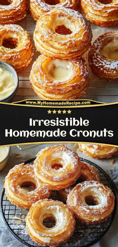 These homemade cronuts are flaky, buttery, and filled with layers of sweet goodness. A delightful treat for any pastry lover! Ingredients: 1 cup flour ½ cup butter, cold 1 tbsp sugar Oil for frying Enjoy these cronuts as a fun and indulgent dessert Cronut Recipe, Danish Pastry Dough, Cronut, Sweet Treats Recipes, Delicious Donuts, Butter Pie, Fruit Jam, Indulgent Desserts, Pastry Dough