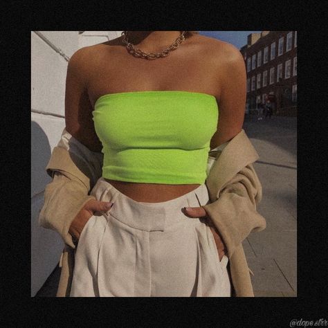 Yellow Tube Top Outfit, Neon Top Outfit, Top Verde Neon, Top Bando, Yellow Tube Top, Tube Top Outfits, Neon Top, Rosa Neon, Neon Outfits