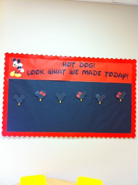 display student's work, Mickey Mouse theme Disney Classroom Theme, Mickey Mouse Room, Mickey Mouse Classroom, Disney Themed Classroom, Daycare Classroom, Mickey Theme, Infant Classroom, Disney Classroom, Preschool Bulletin