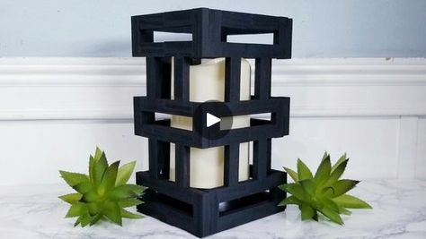 Grab some Dollar Tree "jenga" style blocks to create this modern lantern decor piece! ❤ | By She So CraftDee Modern Lantern Decor, Modern Lantern, Lantern Decor, Jenga Blocks, Modern Lanterns, Lanterns Decor, Dollar Tree, Light Shades, Decorative Pieces