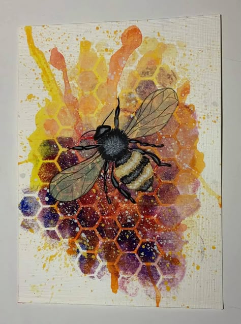 Beehive Painting, Bees And Butterflies Art, Honeycomb Painting, Beehive Painting Ideas, Abstract Bee Art, Honey Bee Canvas Painting, Painting Bees Acrylic, Honeybee Acrylic Painting, Abstract Bee Painting