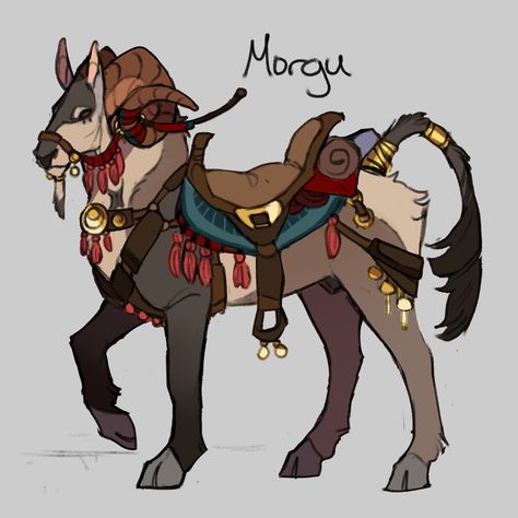 Fantasy Mount Concept Art, Goat Character Art, Horse Anthro, Fantasy Goat Mount, Horse Creature, Horse Creature Design, Horse Monster, Fantasy Horse Creature, Fantasy Mounts